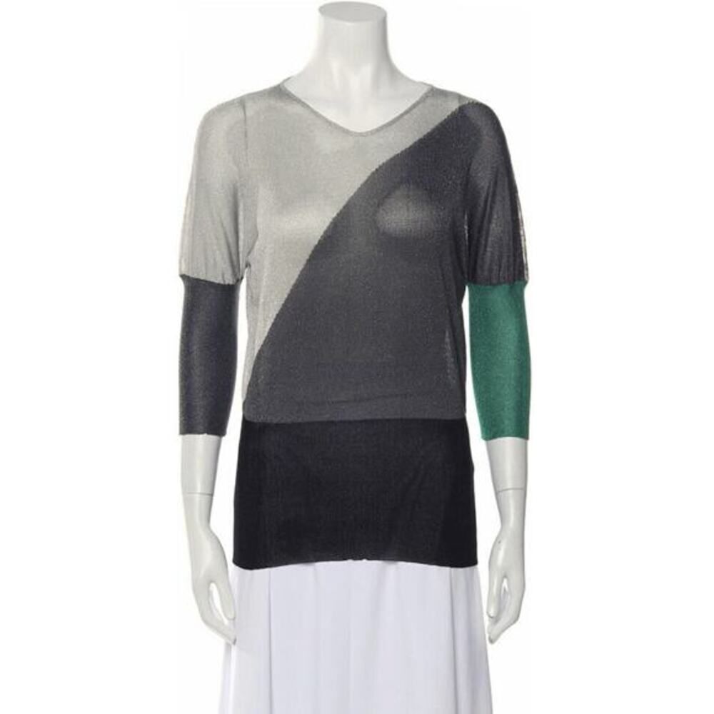 KRIZIA Italian Metallic Colorblock Balloon Sleeve Sweater Size IT 40 Small